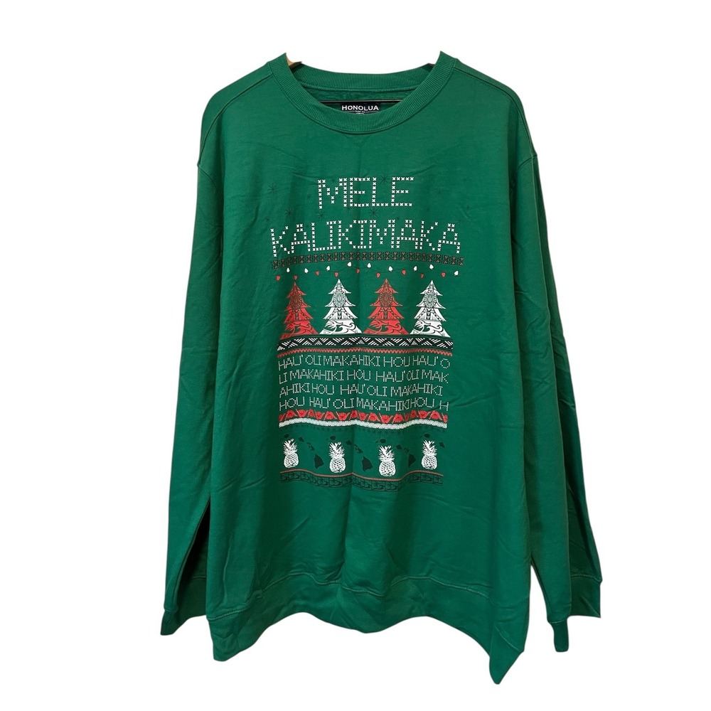 NWT Honolua Surf Co Hawaiian Christmas Crewneck Sweatshirt Long Sleeve Green 3XL
